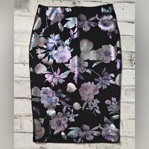 Le Chateau Black Floral Pencil Skirt Midi Office Chic Spring Summer XXS
